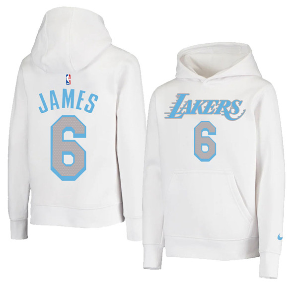 Men's White Los Angeles Lakers #6 LeBron James 2021 Pullover Hoodie